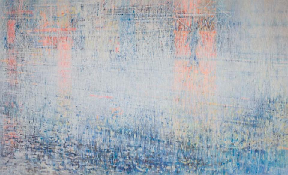 Rain # 04 // White Noise, 2010,Acryl und Aquarell auf Leinwand,200 x 330 cm