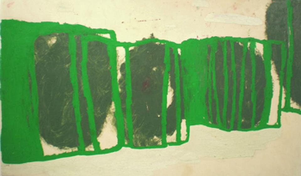 2007-2008  02 o.T., 2008,oil colour, graphite and wax on paper,42 x 70 cm