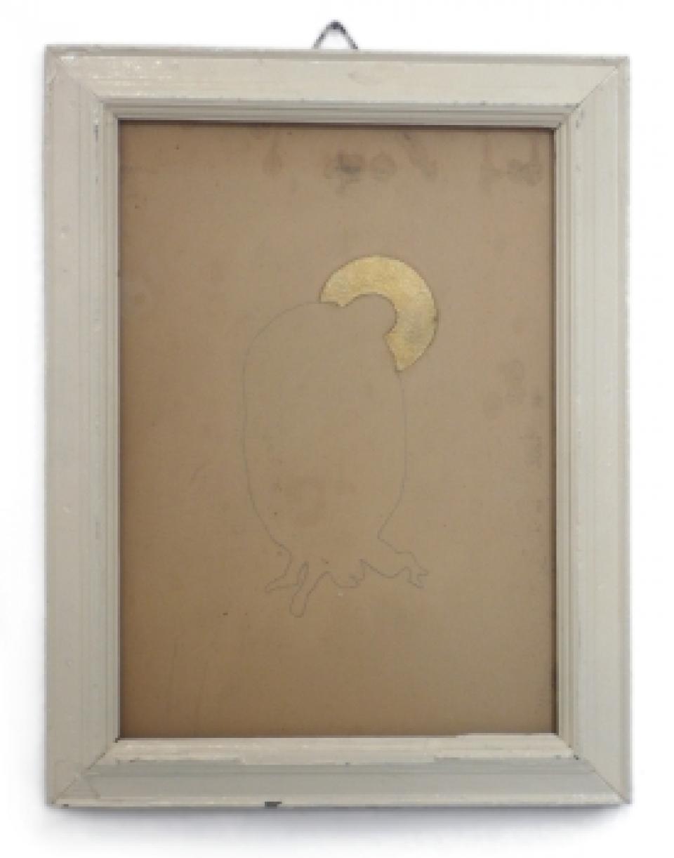 Heiligenbild I, 2005,pencil, decorative gold on cardboard, glazed frame,45 x 35 cm